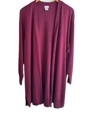 Chico's Open-Front Long Cardigan in Burgundy XXL